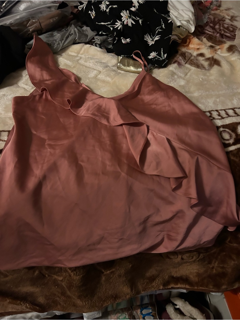 Women’s Ruffle One-Shoulder Tank Top - Dusty Rose